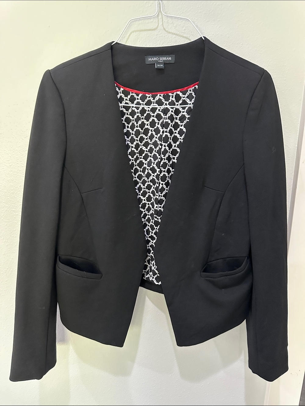 Mario Serrani Black Open-Front Blazer with Patterned Lining